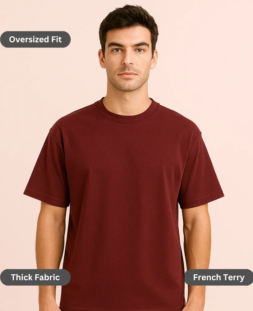 Maroon Oversized T-Shirt for Men – 260 GSM Heavyweight Cotton