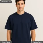 Navy Blue Oversized T-Shirt for Men – 260 GSM Heavyweight Cotton