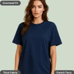 Navy Blue Oversized T-Shirt for Women – 260 GSM Heavyweight Cotton