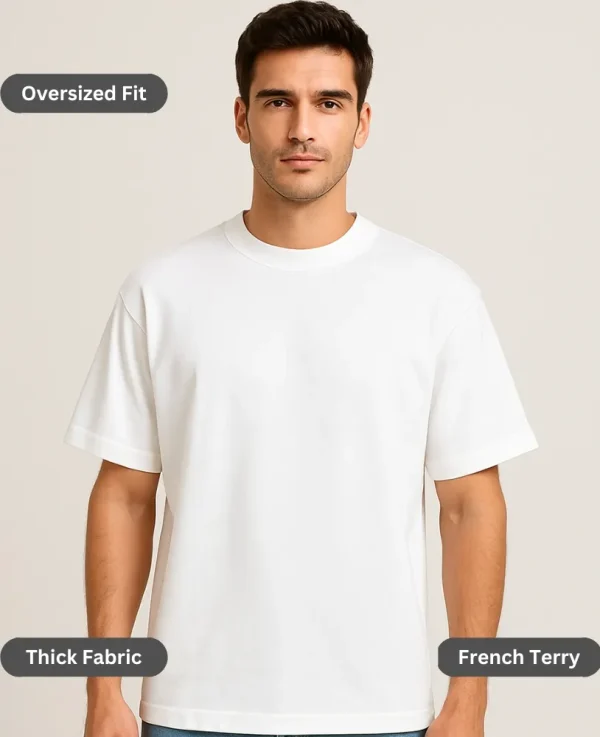 White Oversized T-Shirt for Men – 260 GSM Heavyweight Cotton