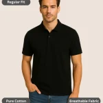 Black Polo T-Shirt for Men – Regular Fit, Pure Cotton
