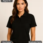 Black Polo T-Shirt for Women – Regular Fit, Pure Cotton