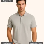 Grey Polo T-Shirt for Men – Regular Fit, Pure Cotton