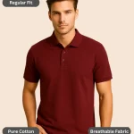 Maroon Polo T-Shirt for Men – Regular Fit, Pure Cotton