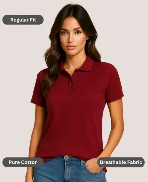Maroon Polo T-Shirt for Women – Regular Fit, Pure Cotton