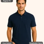 Navy Polo T-Shirt for Men – Regular Fit, Pure Cotton