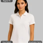 White Polo T-Shirt for Women – Regular Fit, Pure Cotton