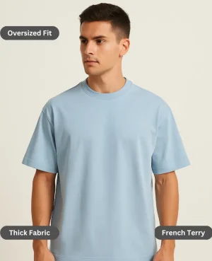 light blue oversized t-shirt men 260gsm
