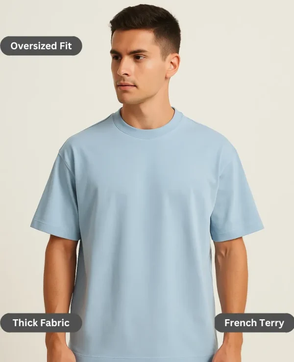 light blue oversized t-shirt men 260gsm