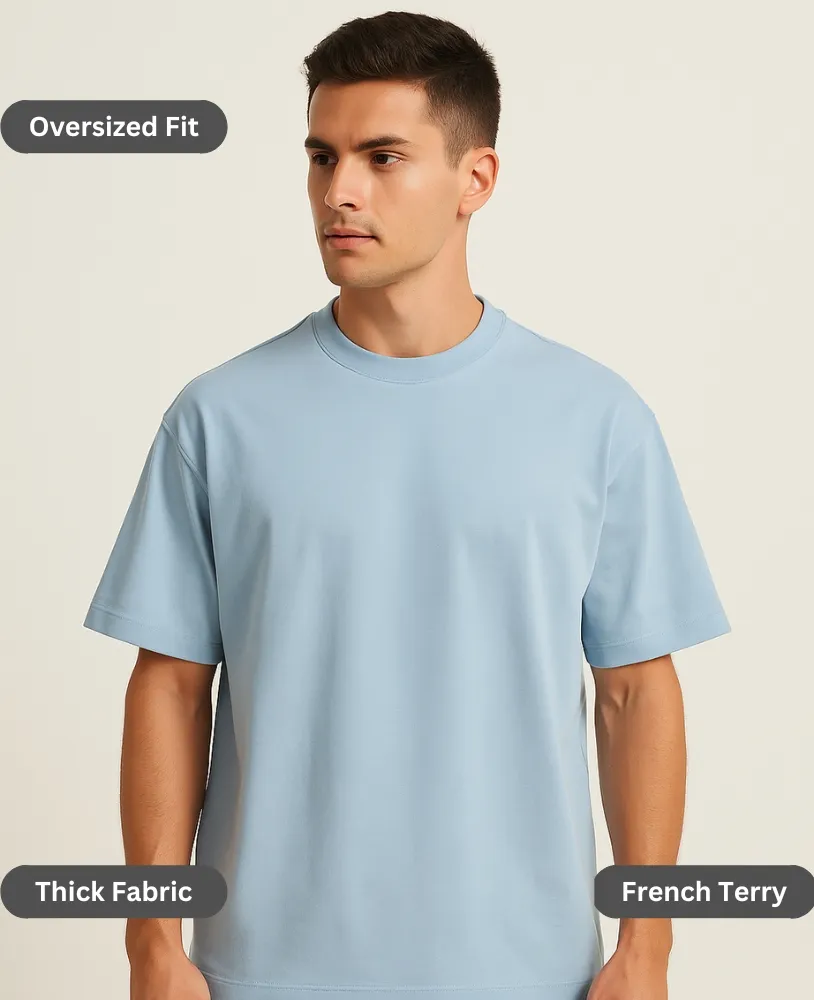 light blue oversized t-shirt men 260gsm