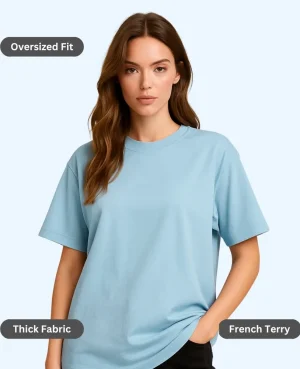 light blue oversized t-shirt women 260gsm